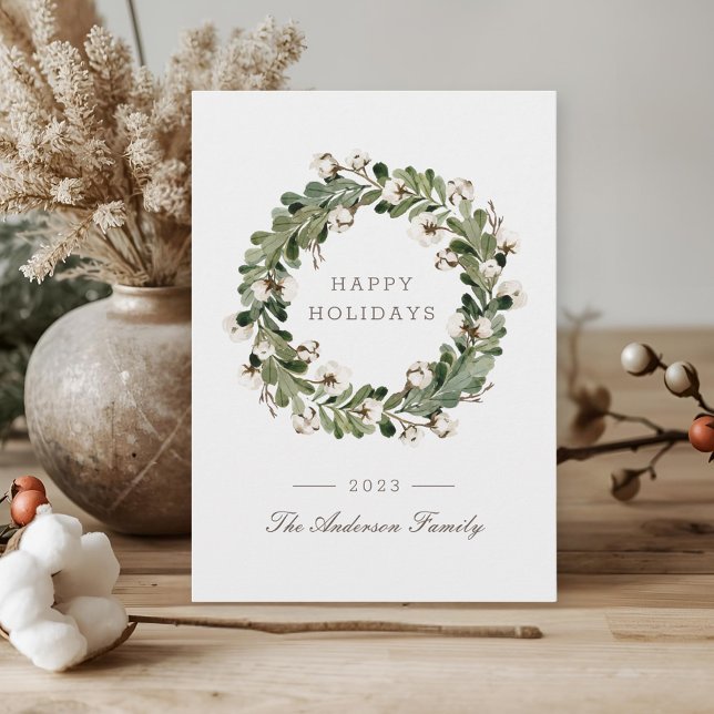 Cartes Pour Fêtes Annuelles Sage Buffalo Check Christmas Cotton Wreath (Créateur téléchargé)