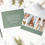 Cartes Pour Fêtes Annuelles SAGE Christmas Elegant 6 Collage Message photo<br><div class="desc">Partagez les moments forts de votre famille avec cette carte de Noël en revue qui présente un design simple, minimal et propre. L'avant comprend un collage moderne de 6 photos jumelé à l'accueil festif "Joyeux Noël" dans une élégante police serif sur une couleur verte sage douce, avec espace pour personnaliser...</div>