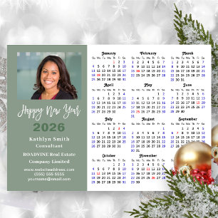 Cartes Pour Fêtes Annuelles Sage Green 2025 Calendrier Entreprise Photo Simple