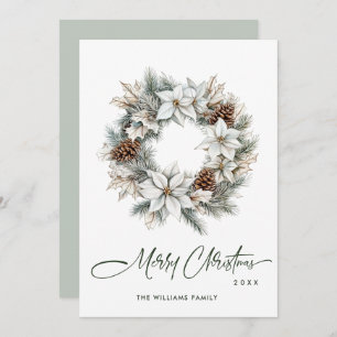 Cartes Pour Fêtes Annuelles Sage Green Boho Pine Cônes Christmas Wreath