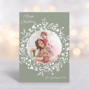 Cartes Pour Fêtes Annuelles Sage Green Elegant Boho Fleur sauvage Noël