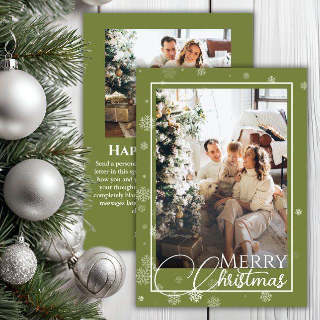 Cartes Pour Fêtes Annuelles Sage Green Elegant Photo de famille Noël (Sage Green Elegant Family Photo Christmas Holiday Card)