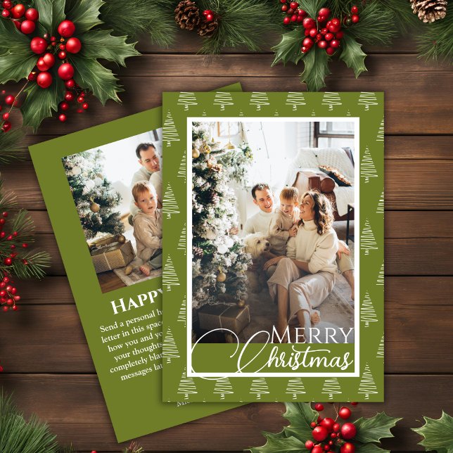 Cartes Pour Fêtes Annuelles Sage Green Et White Tree Motif Photo Noël (Sage Green And White Tree Pattern Photo Christmas Holiday Card)