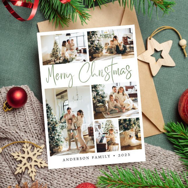 Cartes Pour Fêtes Annuelles Sage Green Joyeux Noël Calligraphie (Créateur téléchargé)