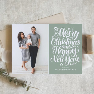 Cartes Pour Fêtes Annuelles Sage Green Joyeux Noël et Bonne Année Photo