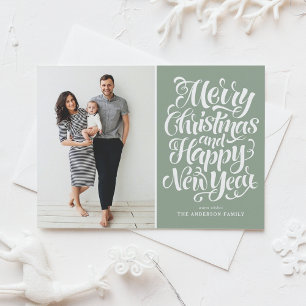 Cartes Pour Fêtes Annuelles Sage Green Joyeux Noël et Bonne Année Photo
