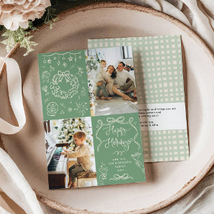 Cartes Pour Fêtes Annuelles Sage Green Main Drawn Bows Happy Holidays 2 Photo