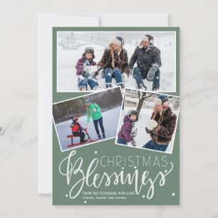 Cartes Pour Fêtes Annuelles Sage green neige bénédictions de Noël 3 photos