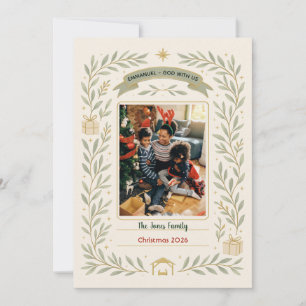 Cartes Pour Fêtes Annuelles Sage Green Or Botanical Emmanuel Dieu Avec Nous