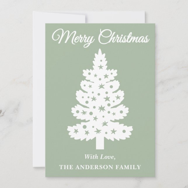 Cartes Pour Fêtes Annuelles Sage Green Script manuscrit Arbre de Noël (Devant)