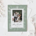 Cartes Pour Fêtes Annuelles Sage Green Vintage cadre botanique Joyeux Noël<br><div class="desc">Joyeux Noël! Envoyez vos voeux de Noël avec cette carte vintage à thème de Noël. Il présente une ligne vintage de pinecones, d'aiguilles de pin et de creux avec un arrière - plan vert sauge. Personnalisez en ajoutant votre photo, vos noms, votre année et votre message. Cette carte vintage de...</div>