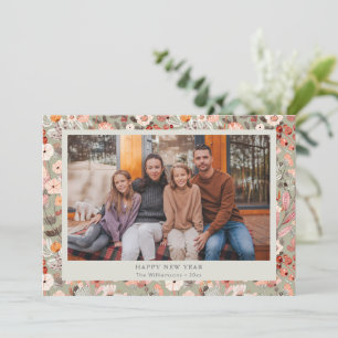 Cartes Pour Fêtes Annuelles Sage Vert Floral Boho Photo Nouvel An Rustique