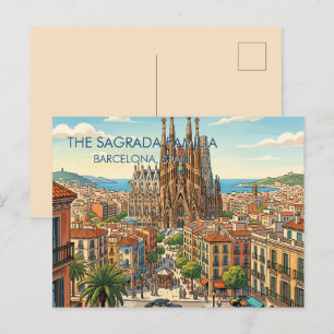 Cartes Pour Fêtes Annuelles Sagrada Familia Barcelone Espagne Voyage Art Vinta