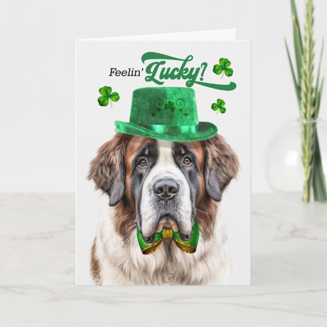 Cartes Pour Fêtes Annuelles Saint Bernard Dog Feelin' Lucky St Patrick's Day (Devant)