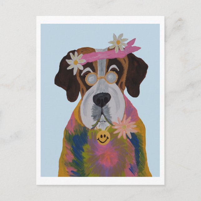 Cartes Pour Fêtes Annuelles Saint Bernard Hippie (Devant)