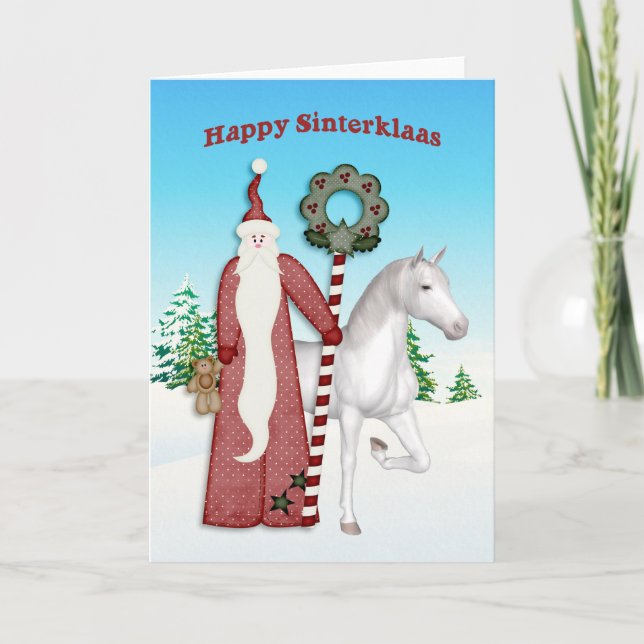 Cartes Pour Fêtes Annuelles Saint Nicholas, Horse, Happy Sinterklaas (Devant)
