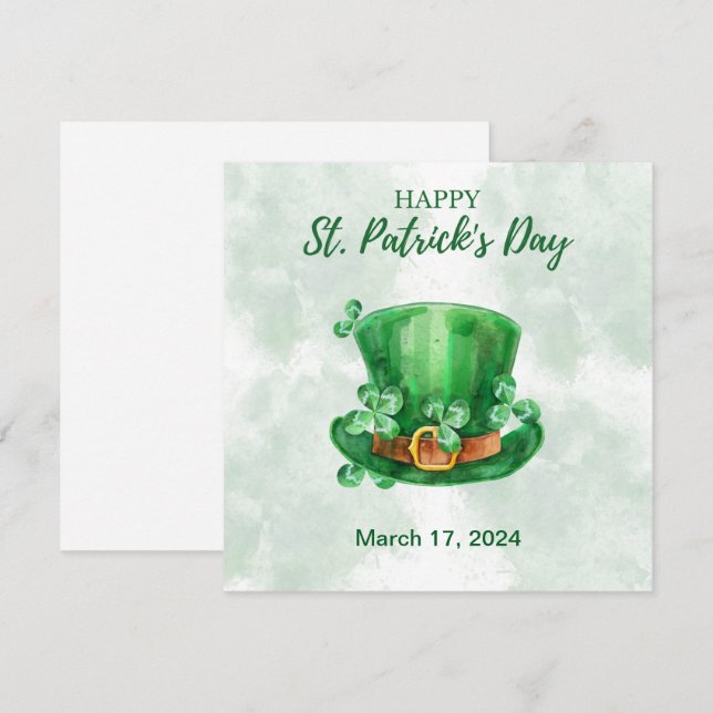 Cartes Pour Fêtes Annuelles Saint-Patrick jour aquarelle verte (Devant / Derrière)