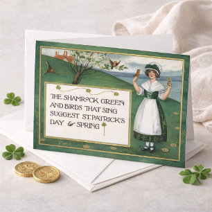 Cartes Pour Fêtes Annuelles Saint-Patrick vintage avec fille irlandaise