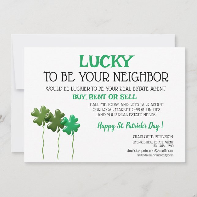 Cartes Pour Fêtes Annuelles Saint Patrick's Day Real Estate Promotional (Devant)