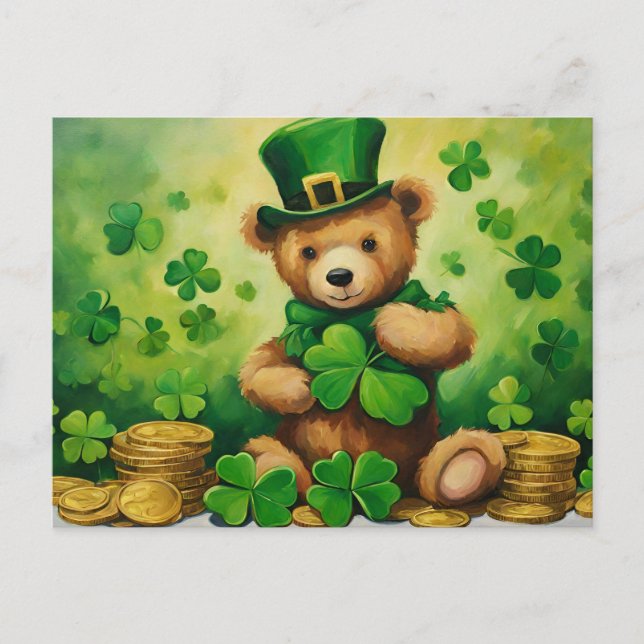 Cartes Pour Fêtes Annuelles Saint Patrick's Day Teddy Bear avec Shamrock, Pièc (Devant)