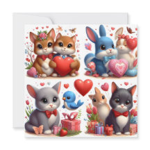 Saint Valentin Animaux avec Coeurs