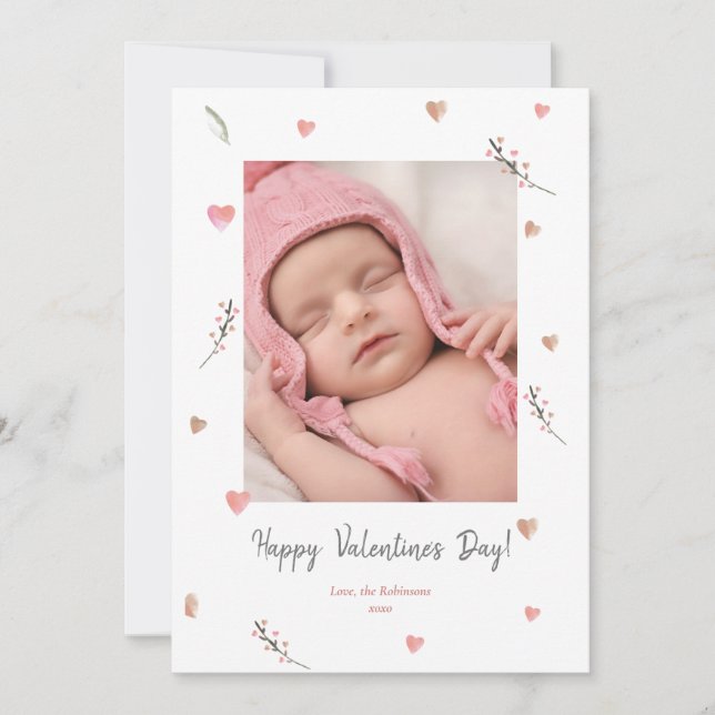 Cartes Pour Fêtes Annuelles Saint Valentin Aquarelle Coeurs Bébé Photo (Devant)