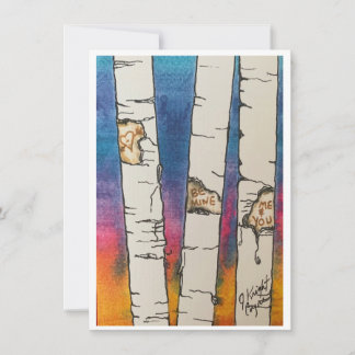 Cartes Pour Fêtes Annuelles Saint-Valentin, arbres de bouleau aquarelle