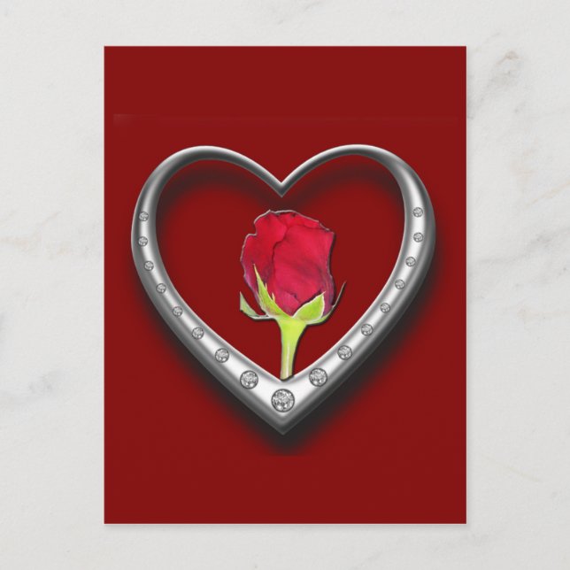 Cartes Pour Fêtes Annuelles Saint Valentin Argent Charm Frame Heart - Red Rose (Devant)