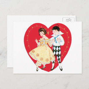 Cartes Pour Fêtes Annuelles Saint Valentin, Arlequin Vintage et Coeur