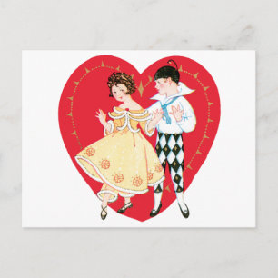 Cartes Pour Fêtes Annuelles Saint Valentin, Arlequin Vintage et Coeur