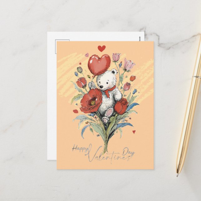 Cartes Pour Fêtes Annuelles Saint-Valentin avec ours en peluche riche (Devant/Arrière en situation)