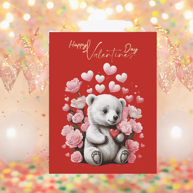 Cartes Pour Fêtes Annuelles Saint-Valentin avec ours en peluche riche (Créateur téléchargé)