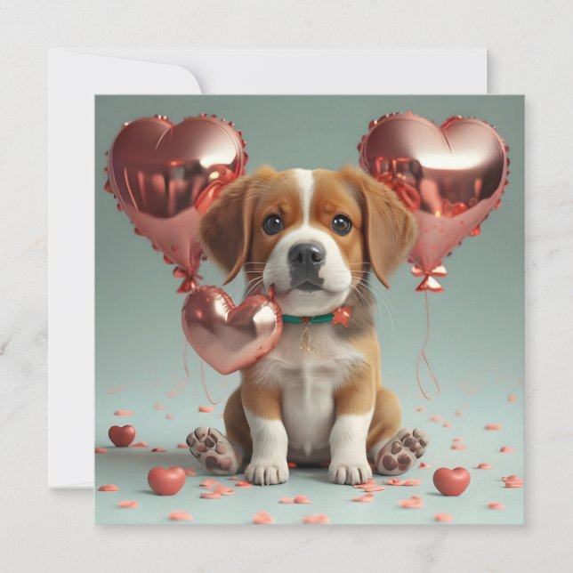 Cartes Pour Fêtes Annuelles Saint Valentin avec un mignon petit chien (Devant)