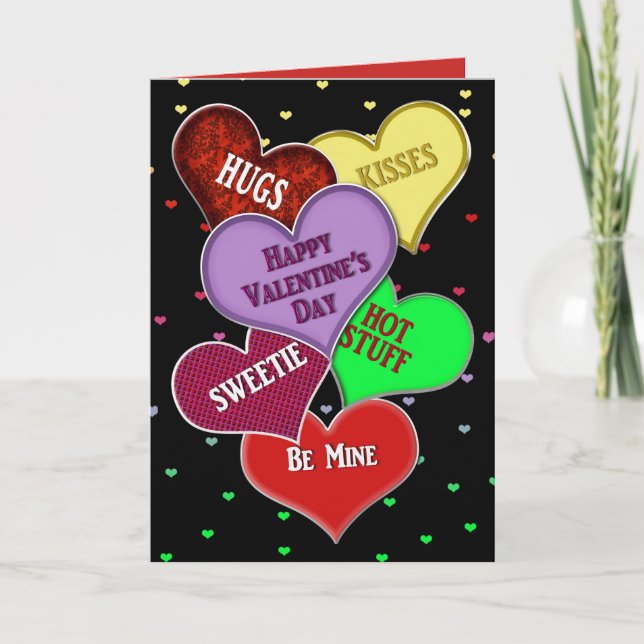 Cartes Pour Fêtes Annuelles Saint Valentin, beaucoup de coeur avec des message (Devant)