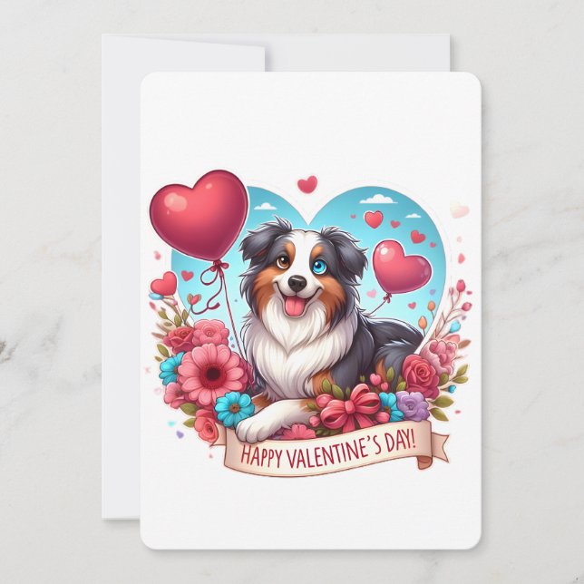 Cartes Pour Fêtes Annuelles Saint-Valentin - Berger australien 3 - (Devant)
