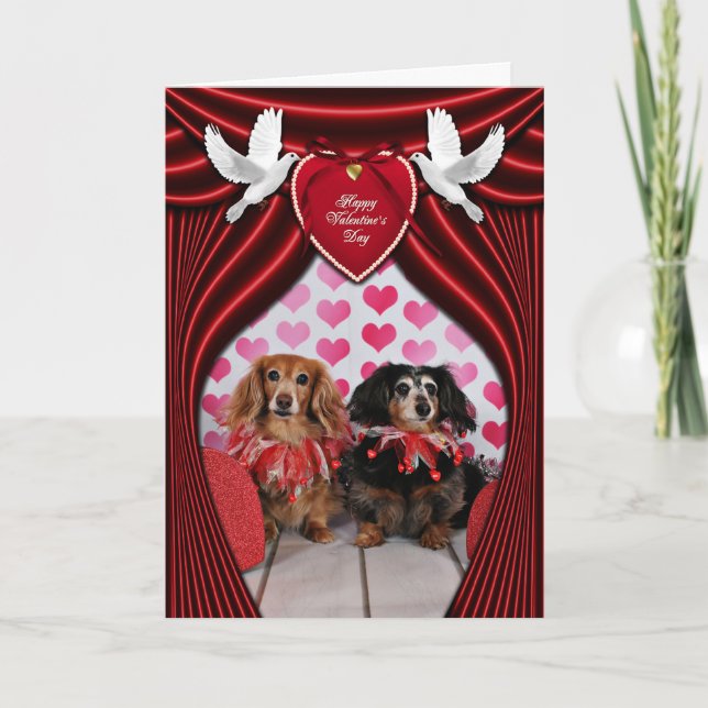 Cartes Pour Fêtes Annuelles Saint-Valentin - Brooklyn et Mandy - teckels (Devant)
