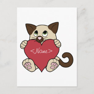 Cartes Pour Fêtes Annuelles Saint Valentin Chat de Siamese avec coeur rouge