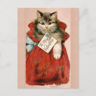Cartes Pour Fêtes Annuelles Saint-Valentin Chat Victorien Vintage Dans Sac