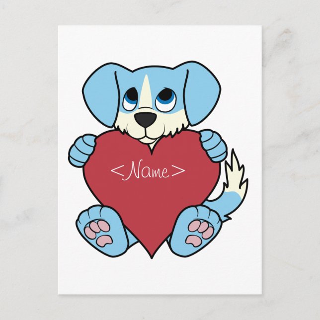 Cartes Pour Fêtes Annuelles Saint Valentin Chien bleu avec Coeur rouge (Devant)