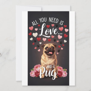 Cartes Pour Fêtes Annuelles Saint-Valentin Chiot carlin mignon  Photo Câlin 