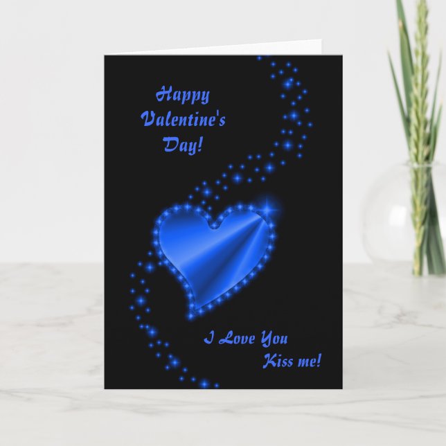 Cartes Pour Fêtes Annuelles Saint-Valentin - Coeur arc-en-ciel bleu sur noir (Devant)