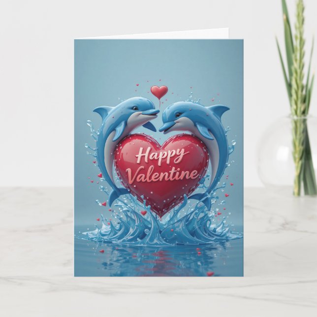 Cartes Pour Fêtes Annuelles Saint-Valentin Cœur de Dauphin Océan Amour Romanti (Devant)