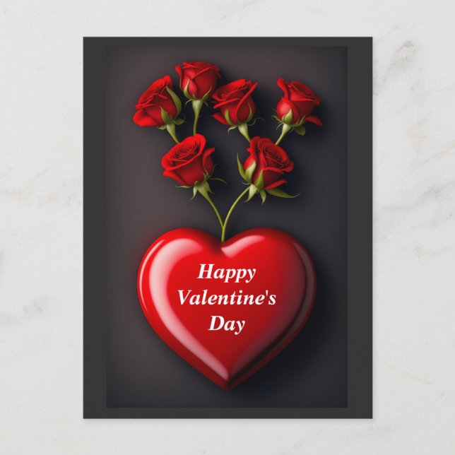 Cartes Pour Fêtes Annuelles Saint Valentin coeur et rose (Devant)