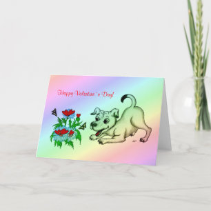 Cartes Pour Fêtes Annuelles Saint Valentin, Coeur, Fleur, Chiot et Papillon