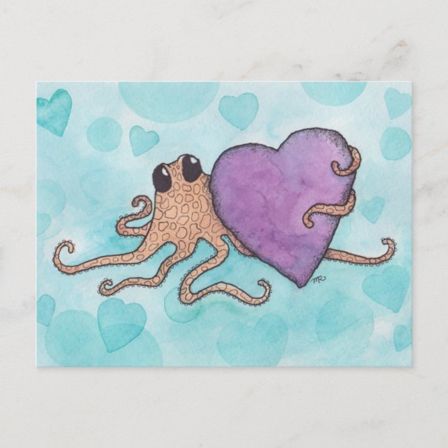 Cartes Pour Fêtes Annuelles Saint Valentin Coeur Octopus (Devant)
