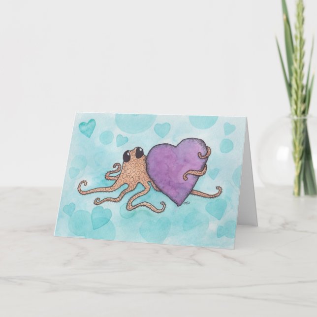Cartes Pour Fêtes Annuelles Saint Valentin Coeur Octopus (Devant)