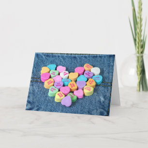 Cartes Pour Fêtes Annuelles Saint Valentin Coeurs Bonbons Sur Denim