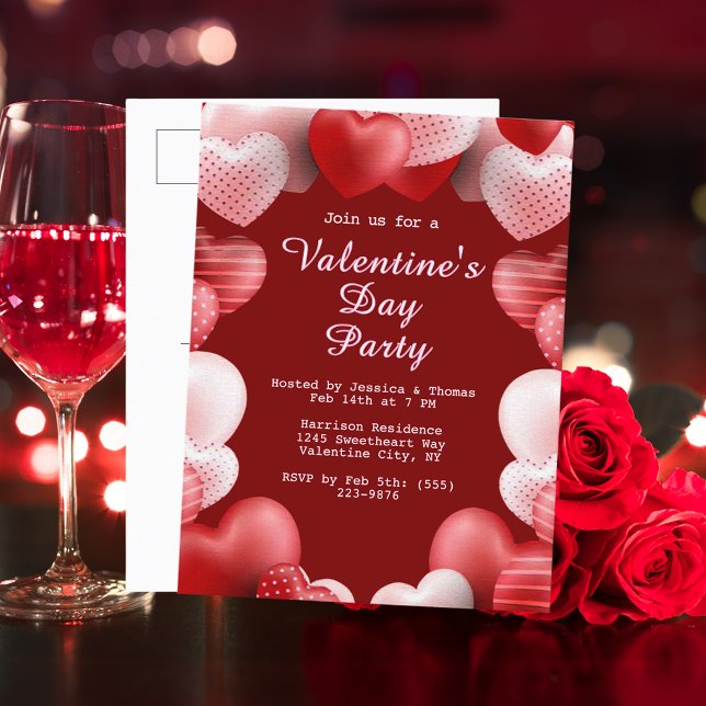 Cartes Pour Fêtes Annuelles Saint Valentin Coeurs d'amour rose et rouge (Valentine's Day Party Pink & Red Love Hearts Holiday Postcard)