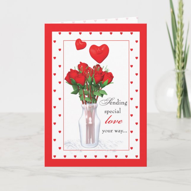 Cartes Pour Fêtes Annuelles Saint-Valentin Coeurs de Roses rouges (Devant)