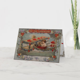 Cartes Pour Fêtes Annuelles Saint Valentin - Cupid vole dans un avion.